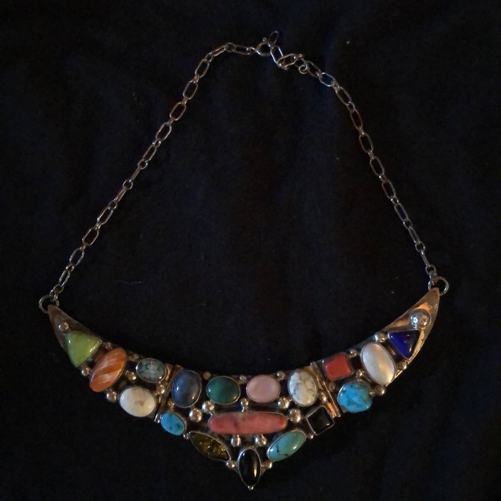Sterling semi precious stone choker necklace